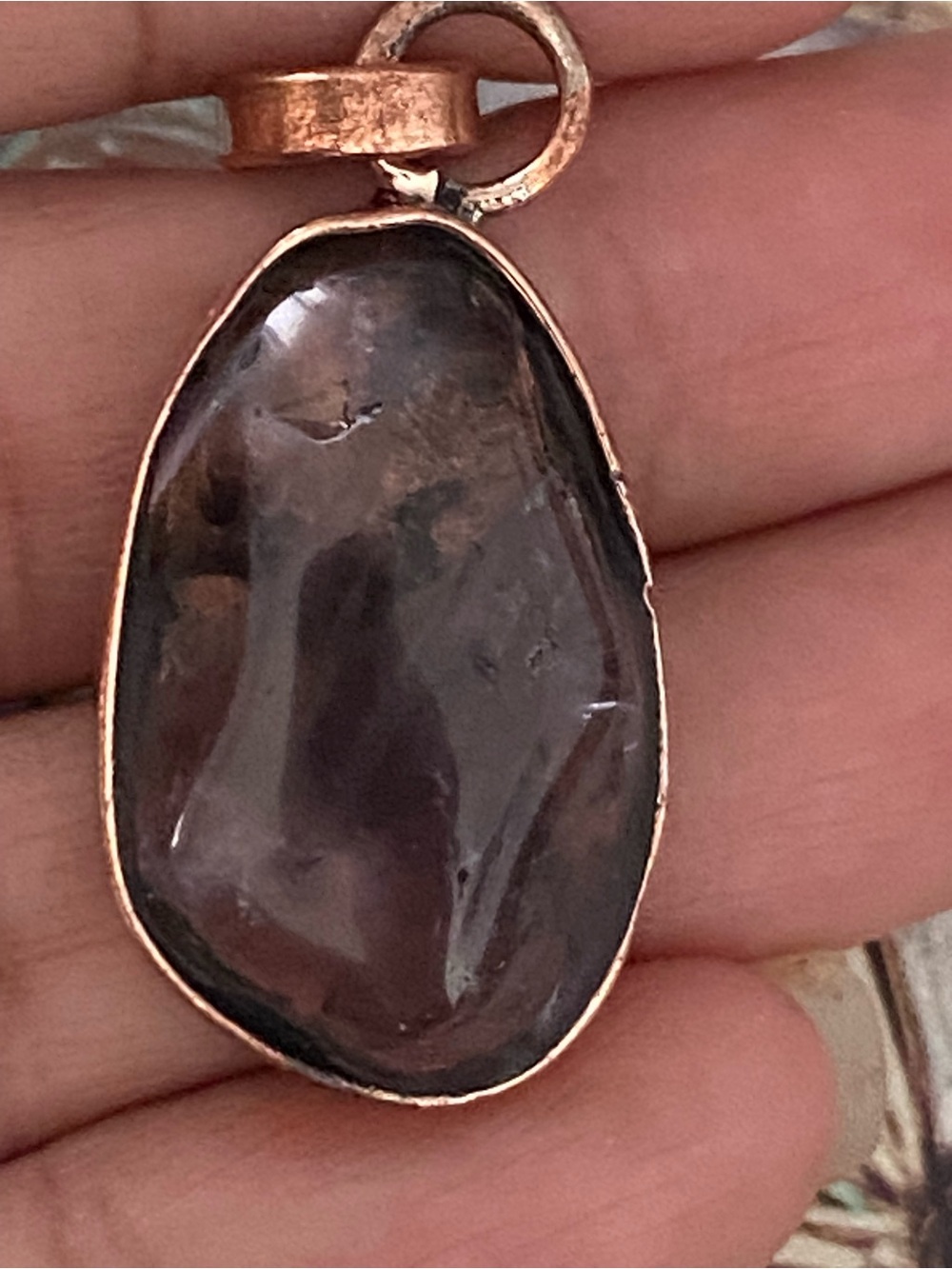 Handcrafted Smoky quartz Gray Stone Pendant in Cooper Rose Gold Setting